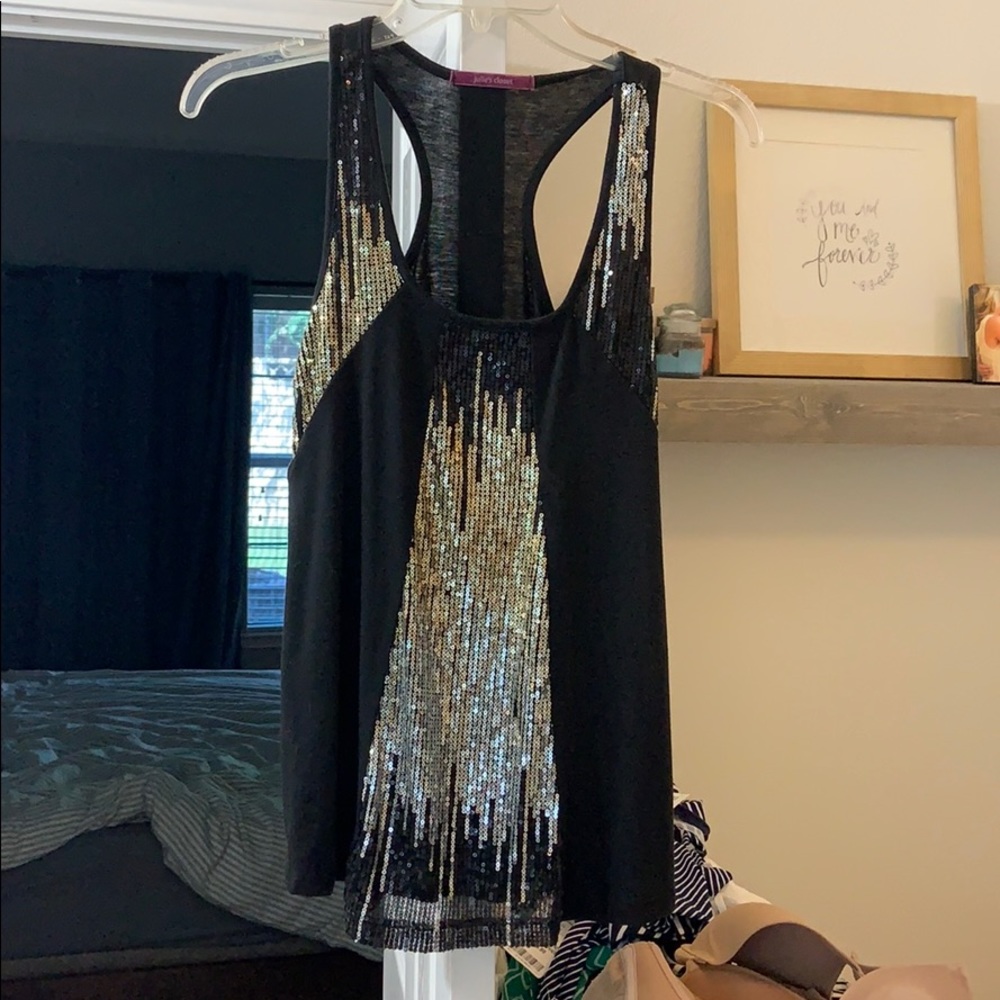 Black sequence tank top